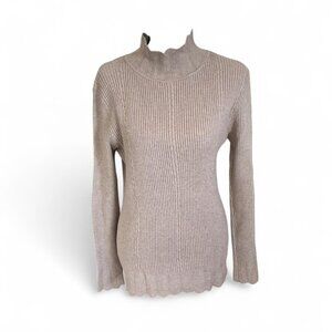 Viscose Wool Blend Purple Mauve Ribbed Mock Neck Sweater Women’s Knit‎ Pullover